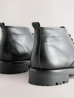 New Next Chunky Leather Chukka Boots Black