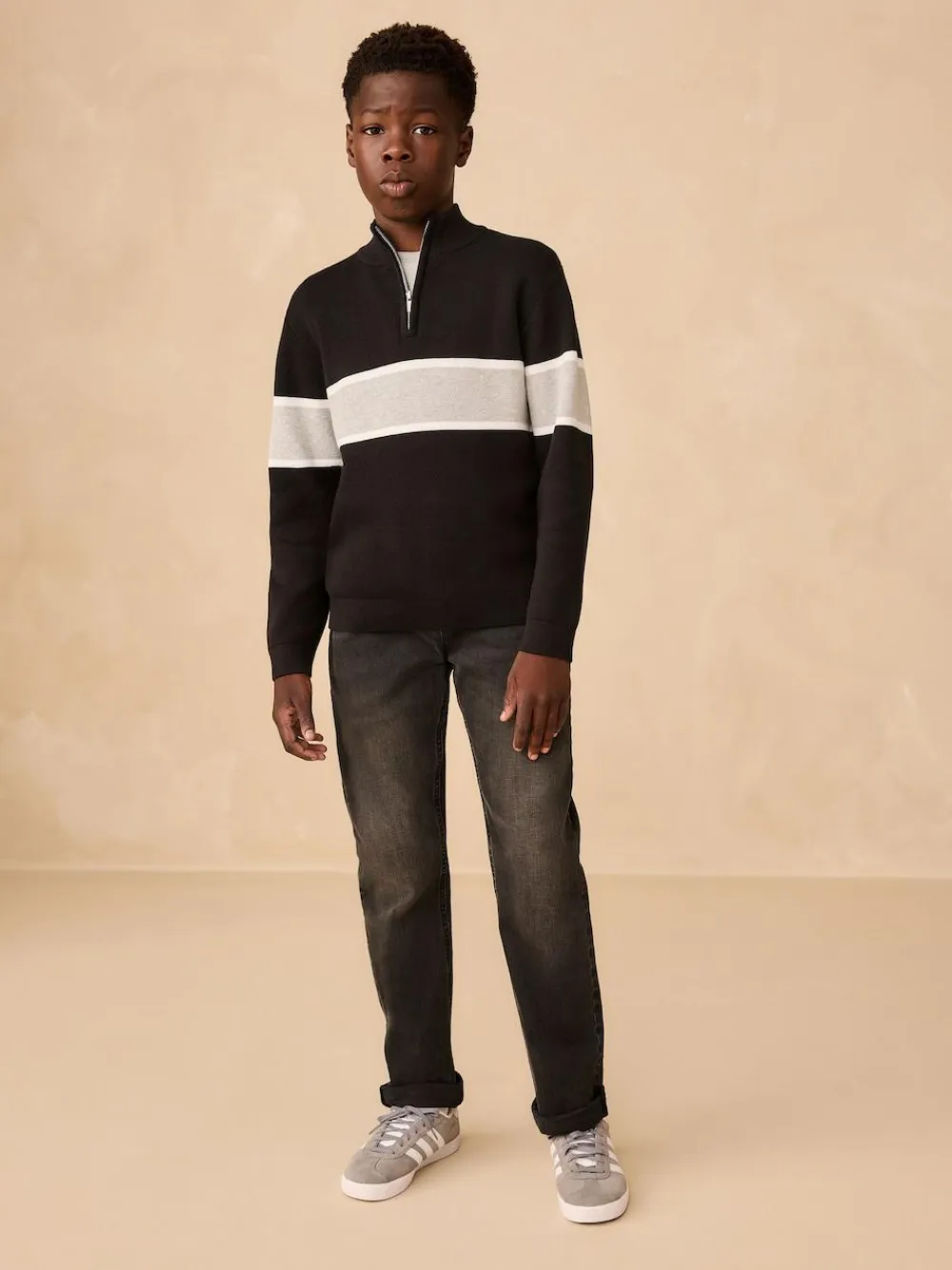 Next Colourblock Zip Neck Knitted Jumper (3-16yrs)^BOY Knitwear & Sweaters|Knitwear