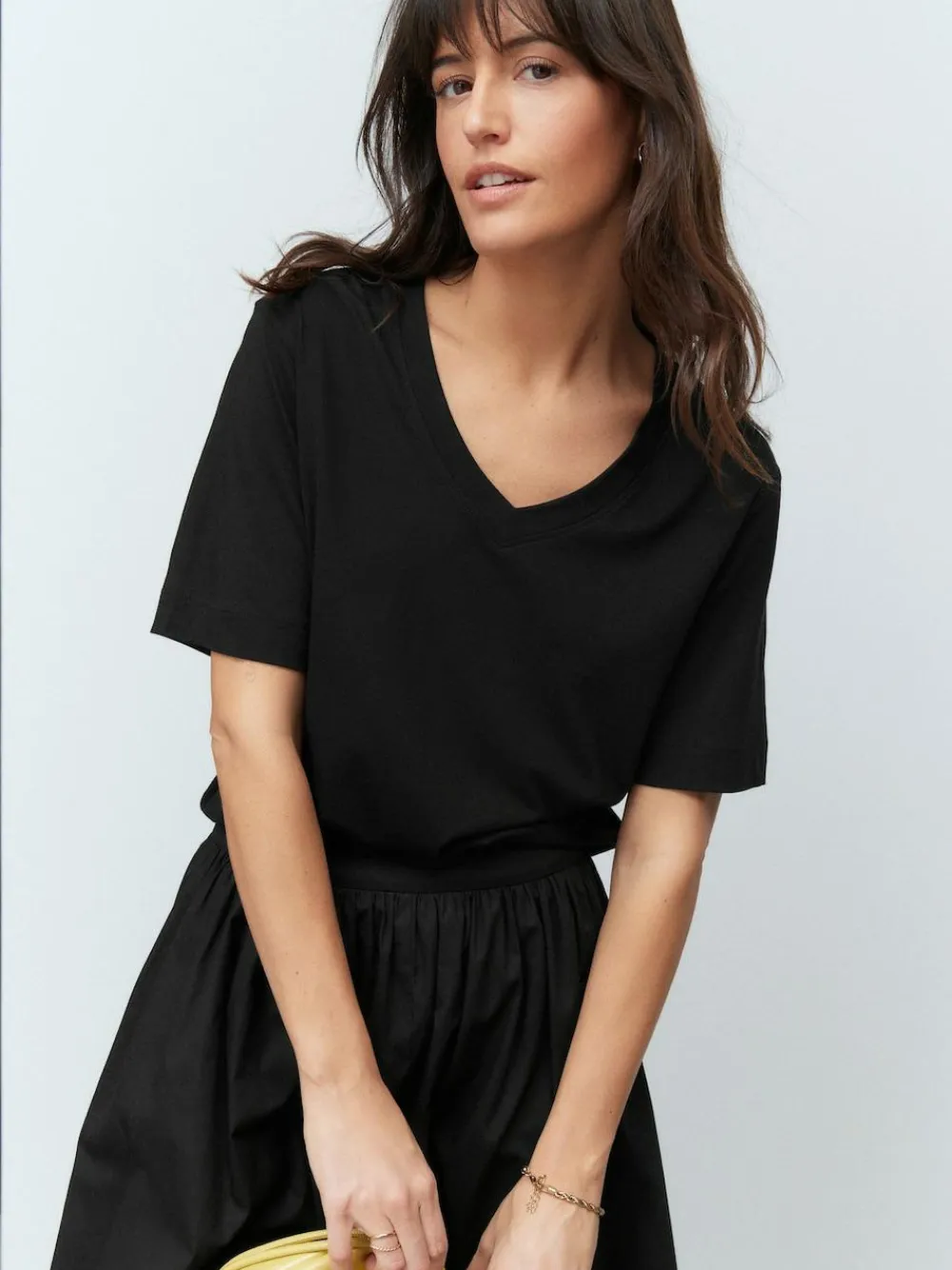 Next Black Cotton Modal Slouch V-Neck T-Shirt^Women Tops & T-Shirts