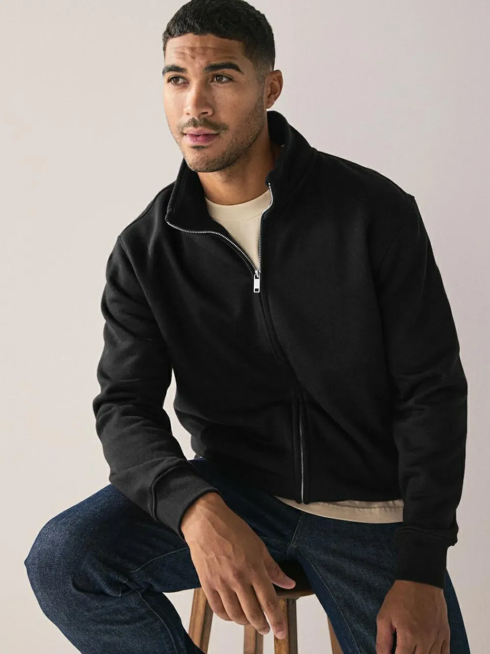 Outlet Next Cotton Rich Jersey Full Zip Funnel Neck Sweatshirt Black