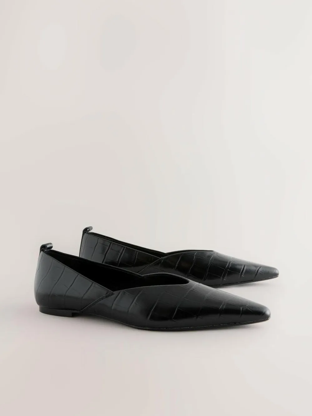 Sale Next Premium Leather Pointed Toe Ballerinas Black Croc Effect