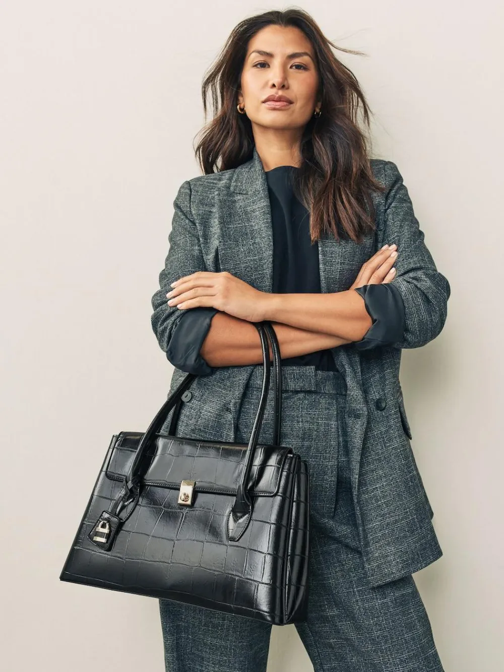Hot Next Croc Effect Shoulder Bag Black