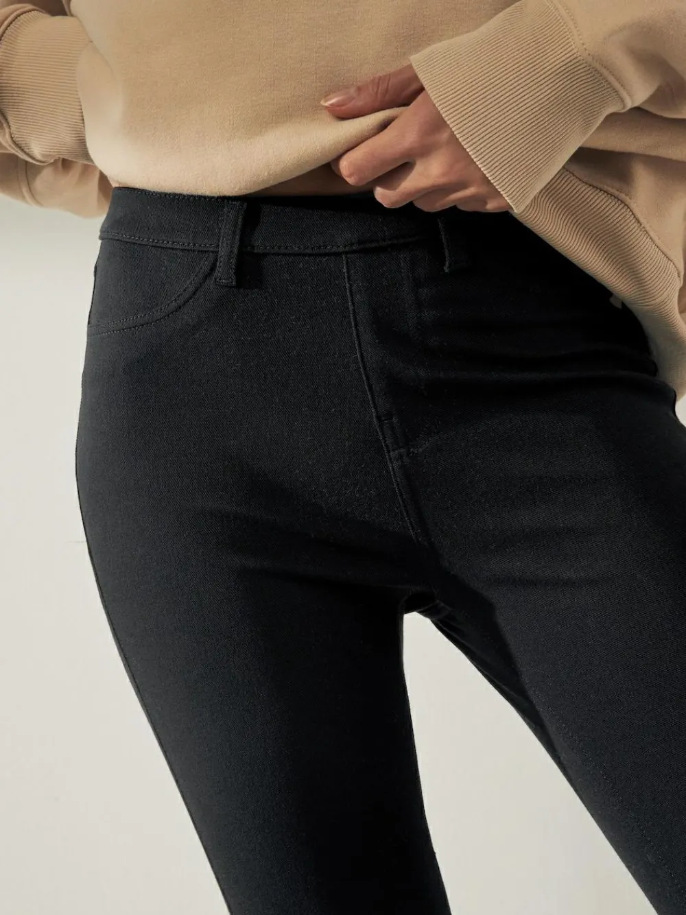 Next Black Cropped Denim Jersey Leggings^Women Leggings & Sweatpants