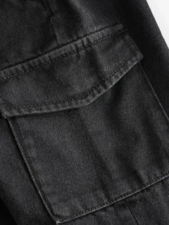 Outlet Next Wide Leg Pull On Cargo 100% Cotton Jeans (3mths-7yrs) Black Denim