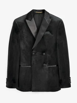 Outlet Next Black Double Breasted Slim Fit Velvet Blazer