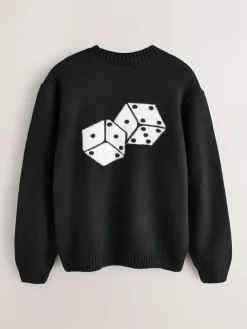 Next Black EDIT Knitted Graphic Crew Neck Jumper^ Knitwear|Knitwear