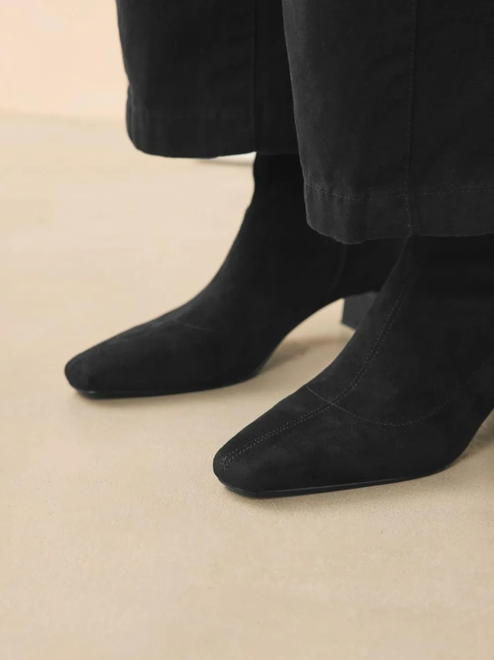 Outlet Next Extra Wide Fit Chisel Toe Block Heel Sock Boots Black