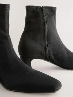 Outlet Next Extra Wide Fit Chisel Toe Block Heel Sock Boots Black