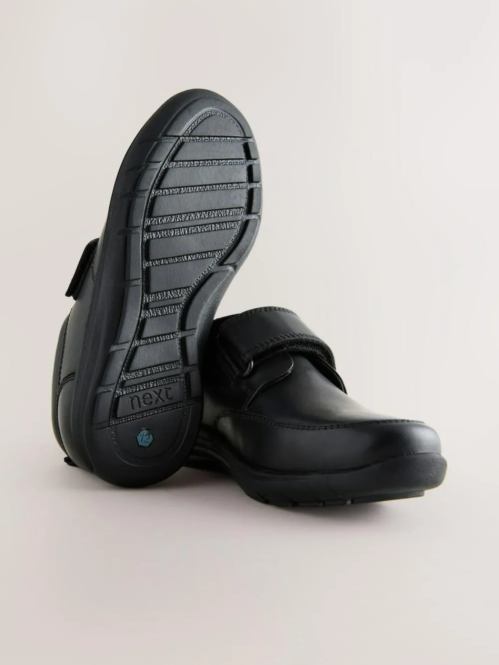 Next Black Extra Wide Fit (H) Leather 1 Strap Touch Fastening School Shoes^BOY School Shoes|Boys Shoes