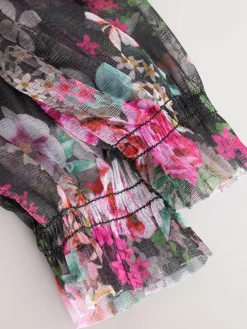Clearance Next Black Floral Long Sleeve Mesh Party Dress (3-16yrs)