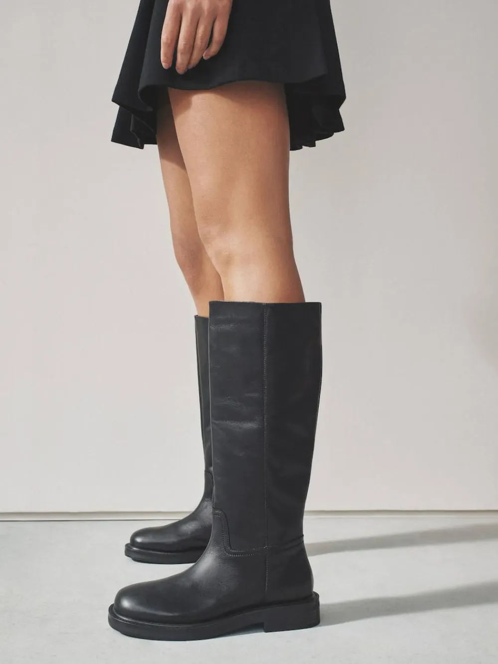 New Next Forever Comfort® Leather Round Toe Chunky Knee High Boots Black