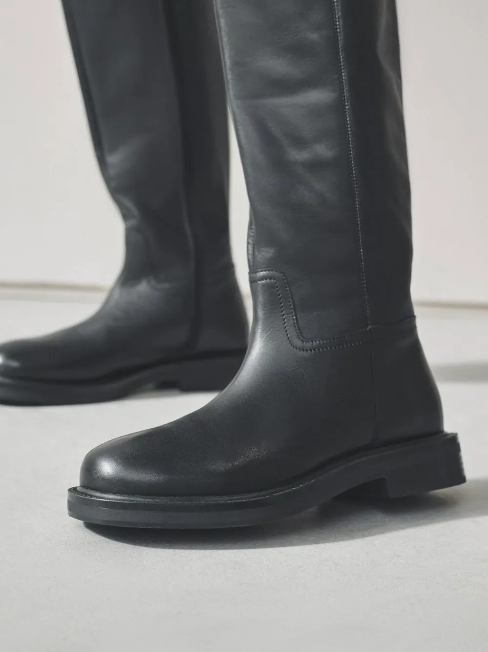 New Next Forever Comfort® Leather Round Toe Chunky Knee High Boots Black