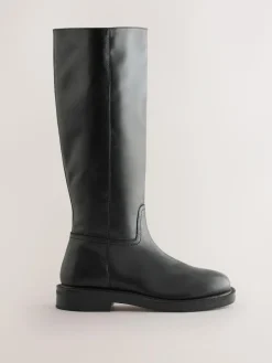 New Next Forever Comfort® Leather Round Toe Chunky Knee High Boots Black