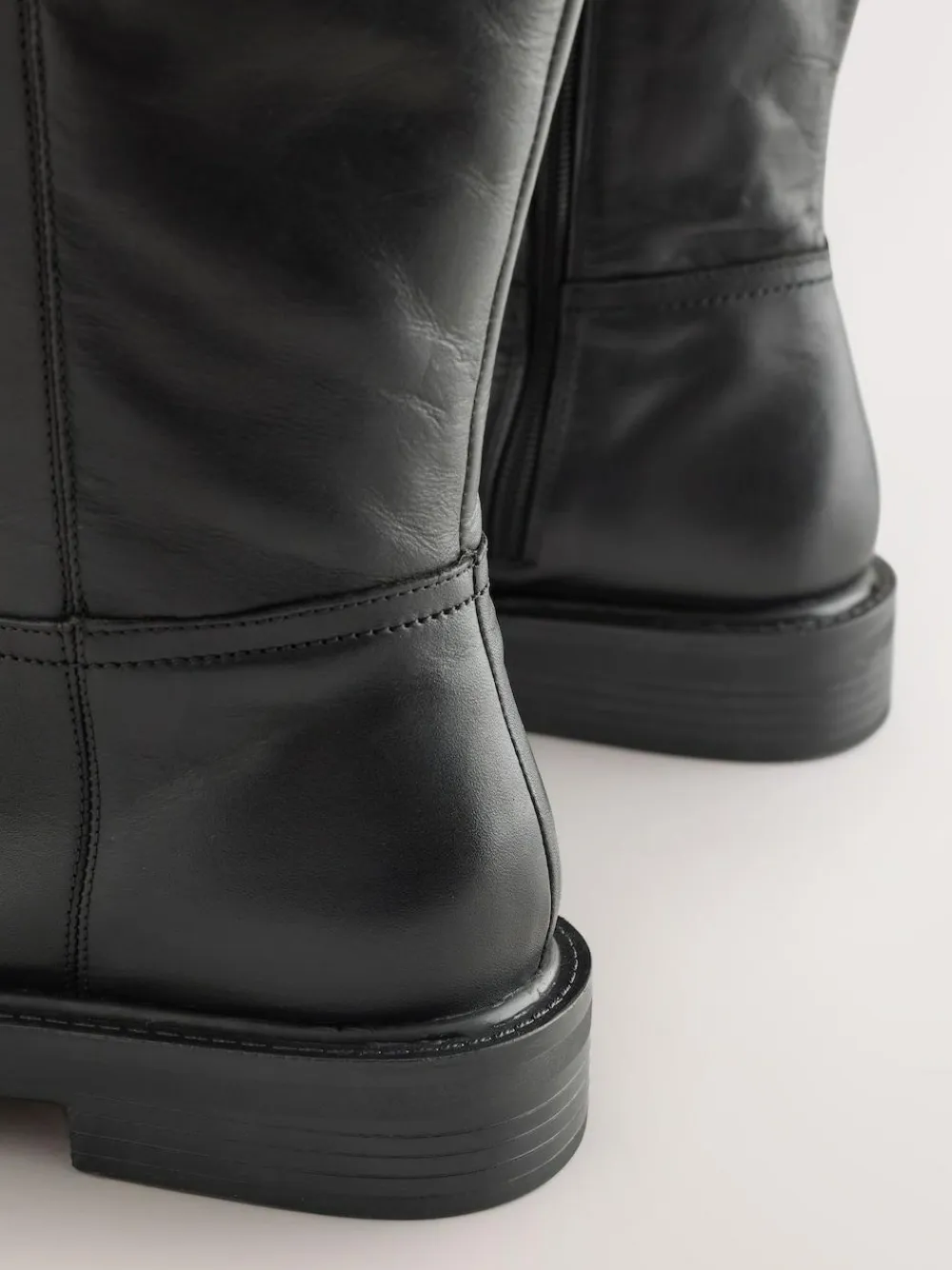New Next Forever Comfort® Leather Round Toe Chunky Knee High Boots Black