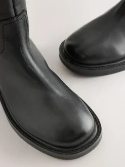 New Next Forever Comfort® Leather Round Toe Chunky Knee High Boots Black