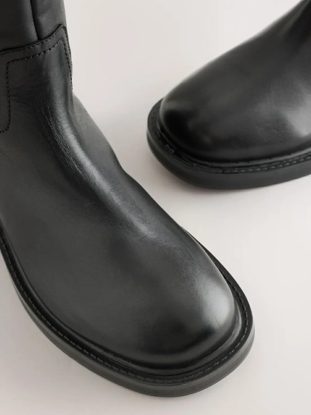 New Next Forever Comfort® Leather Round Toe Chunky Knee High Boots Black