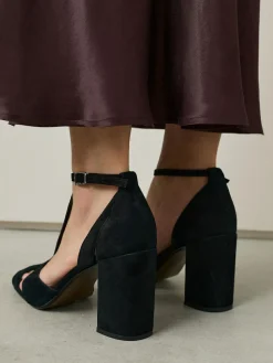 Hot Next Black Forever Comfort® Leather T-Bar Cutout Closed Toe Block Heels