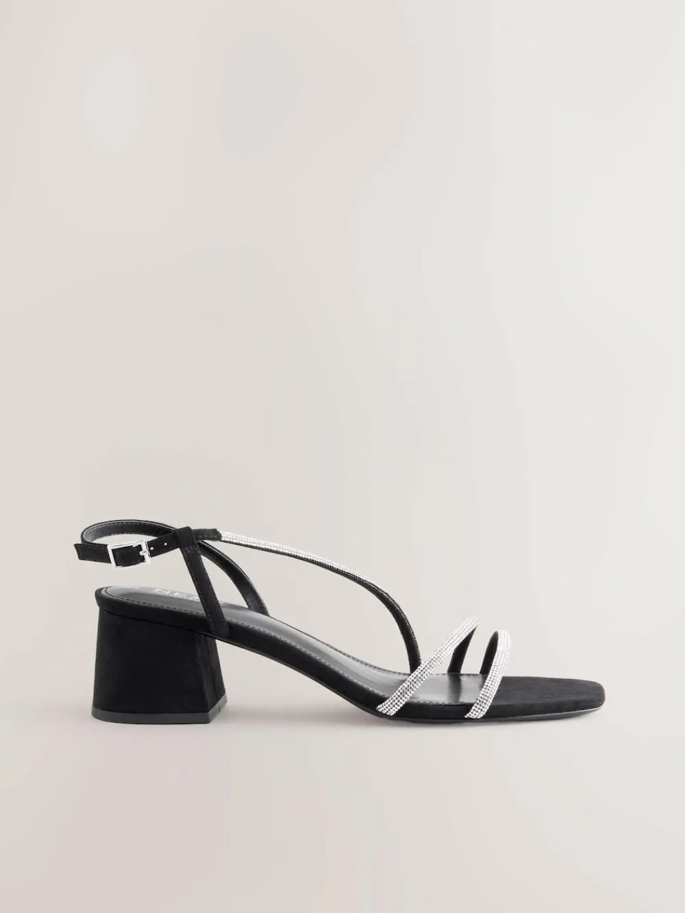 Discount Next Forever Comfort Square Toe Jewelled Strappy Block Heeled Sandals Black