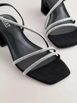 Discount Next Forever Comfort Square Toe Jewelled Strappy Block Heeled Sandals Black