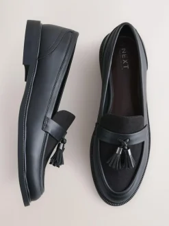 Next Black Forever Comfort Tassel Round Toe Loafers^Women Flats