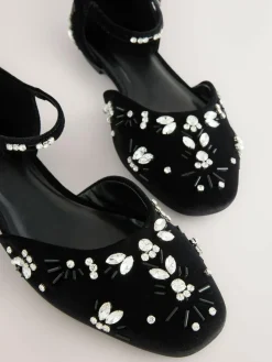 Clearance Next Black Forever Comfort® Velvet Embellished Two Part Closed Toe Shoes