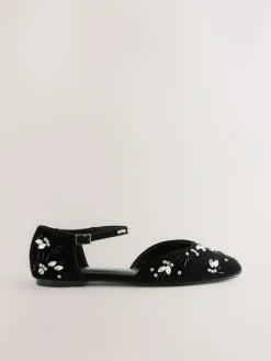 Clearance Next Black Forever Comfort® Velvet Embellished Two Part Closed Toe Shoes