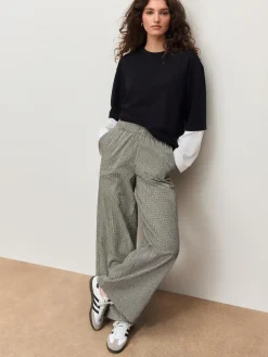 Next Gingham Wide Leg Trousers Black
