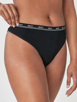 Next Black High Leg Cotton Logo Knickers 4 Pack^Women Panties|All Lingerie