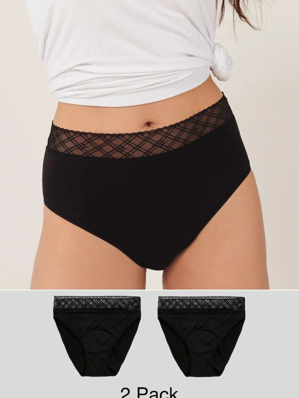 Next Black High Leg Medium Flow Period Knickers 2 Pack^Women Panties|All Lingerie