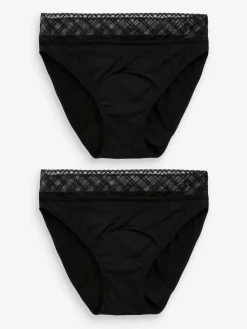 Next Black High Leg Medium Flow Period Knickers 2 Pack^Women Panties|All Lingerie