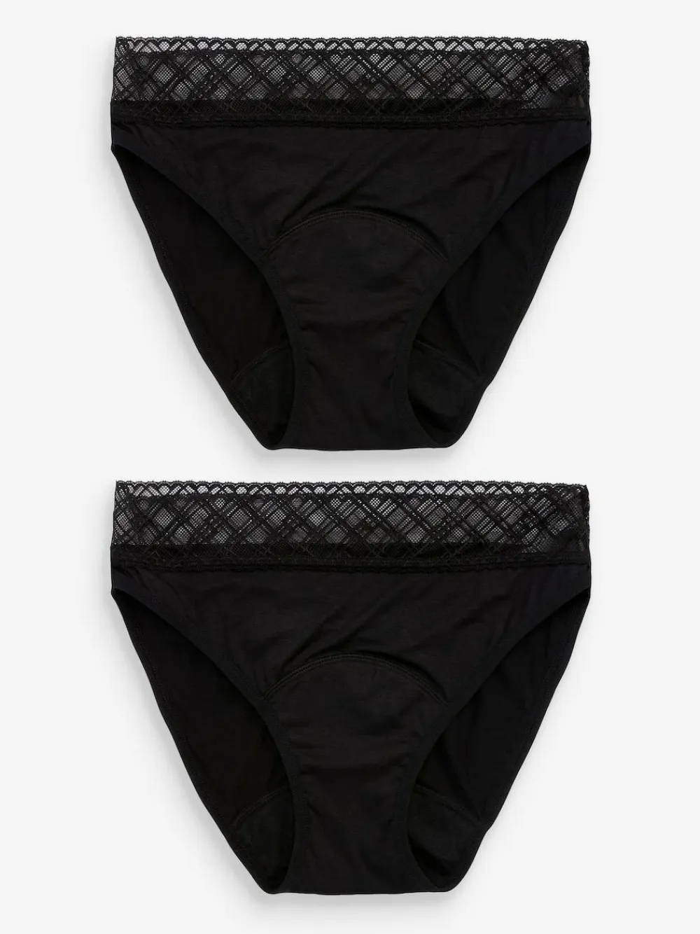 Next Black High Leg Medium Flow Period Knickers 2 Pack^Women Panties|All Lingerie