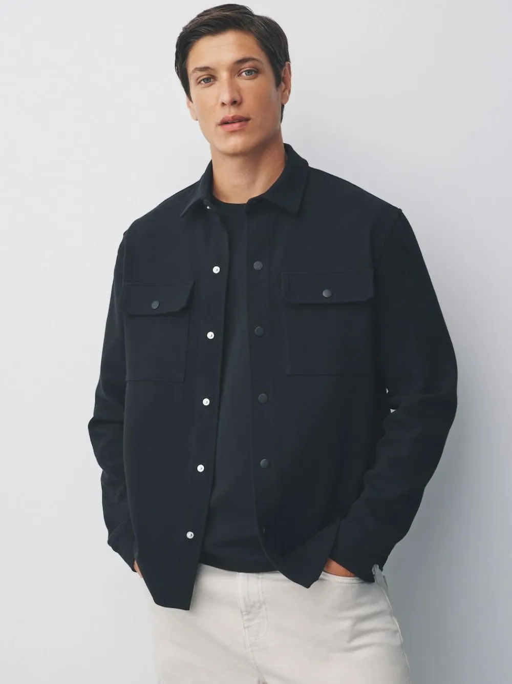 Next Black Jersey Twill Popper Shacket^ Shirts|Coats & Jackets