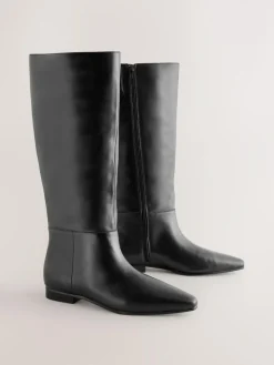 Sale Next Forever Comfort® Flat Chisel Toe Knee High Boots Black Leather