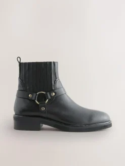 Clearance Next Black Leather Forever Comfort® Hardware Harness Chelsea Boots