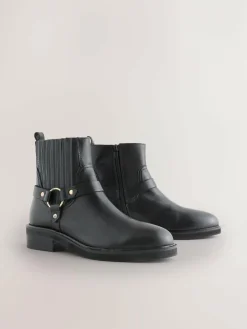Clearance Next Black Leather Forever Comfort® Hardware Harness Chelsea Boots