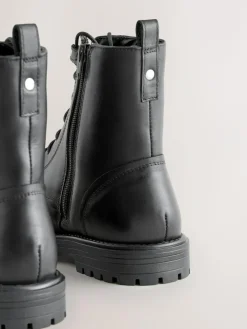 Next Black Leather Standard/Wide Fit Forever Comfort® Square Toe Lace-Up Boots^Women Wide Fit & Extra Wide Fit|Boots & Wellies