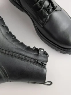Next Black Leather Standard/Wide Fit Forever Comfort® Square Toe Lace-Up Boots^Women Wide Fit & Extra Wide Fit|Boots & Wellies