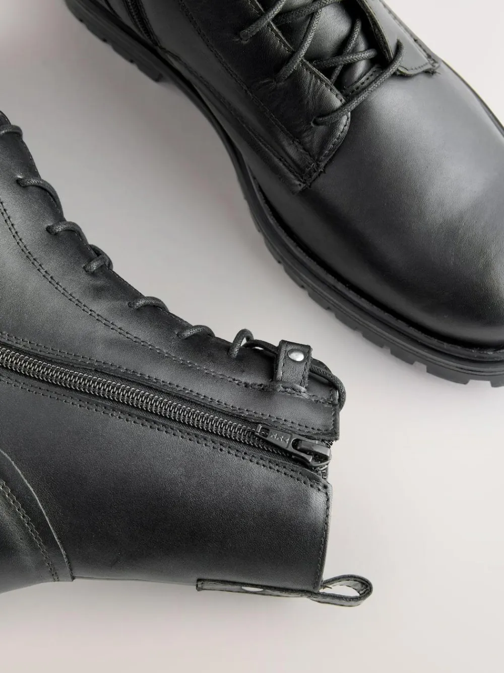 Next Black Leather Standard/Wide Fit Forever Comfort® Square Toe Lace-Up Boots^Women Wide Fit & Extra Wide Fit|Boots & Wellies