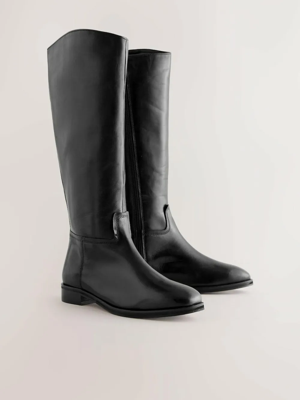 Online Next Standard/Wide Fit Forever Comfort® Flat Riding Boots Black Leather