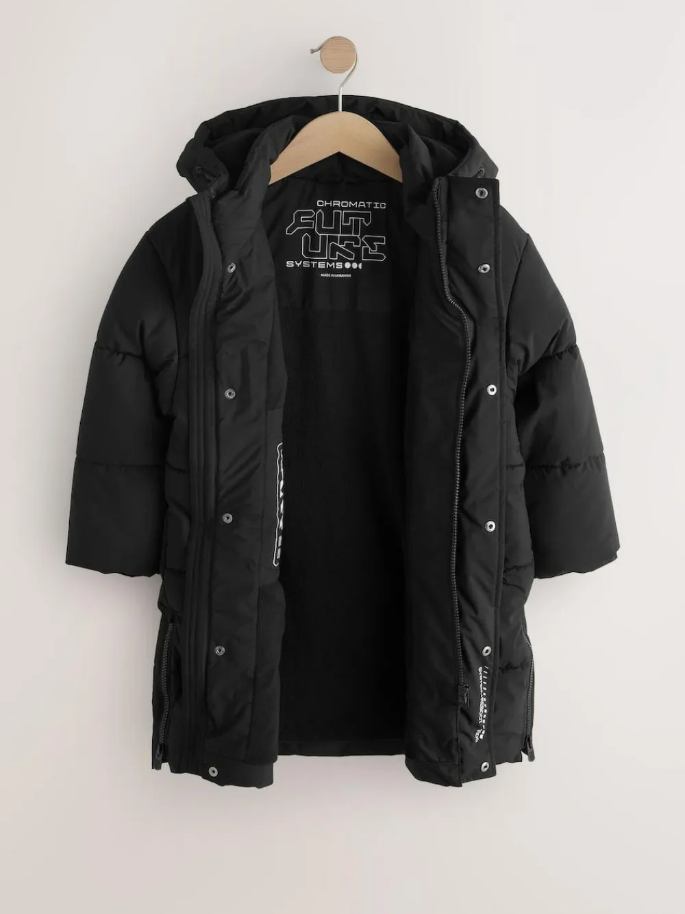 Next Black Longline Shower Resistant Padded Coat (3-17yrs)^BOY Coats & Jackets|Snowsuits & Coats