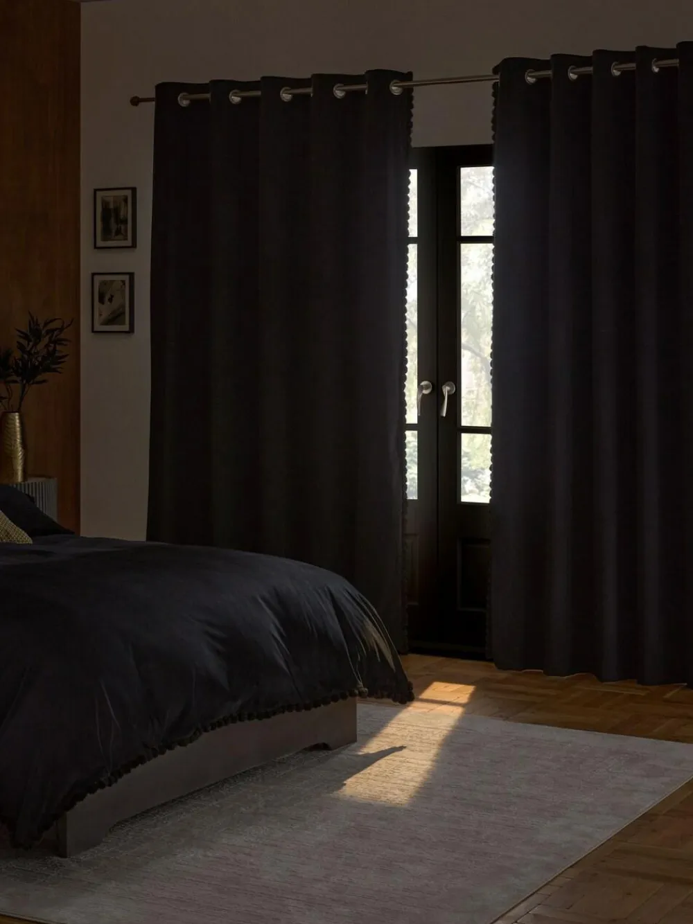 Discount Next Matte Velvet Faux Fur Trim out/Thermal Eyelet Curtains Black