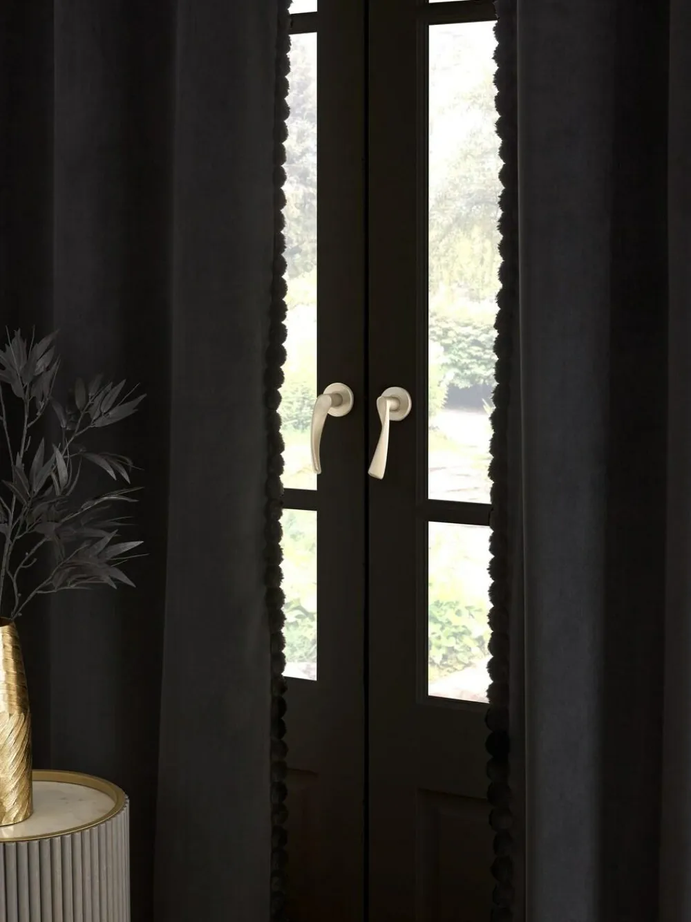 Discount Next Matte Velvet Faux Fur Trim out/Thermal Eyelet Curtains Black