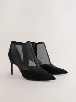 Next Black Mesh Detail Pointed Toe T-Bar Ankle Boots^Women Boots & Wellies|Boots