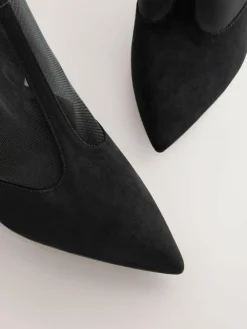 Next Black Mesh Detail Pointed Toe T-Bar Ankle Boots^Women Boots & Wellies|Boots