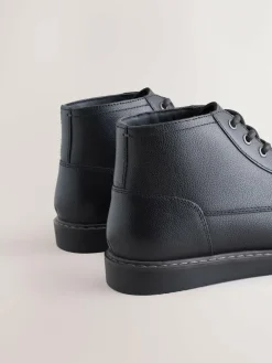 New Next Mid Wedge Leather Boots Black