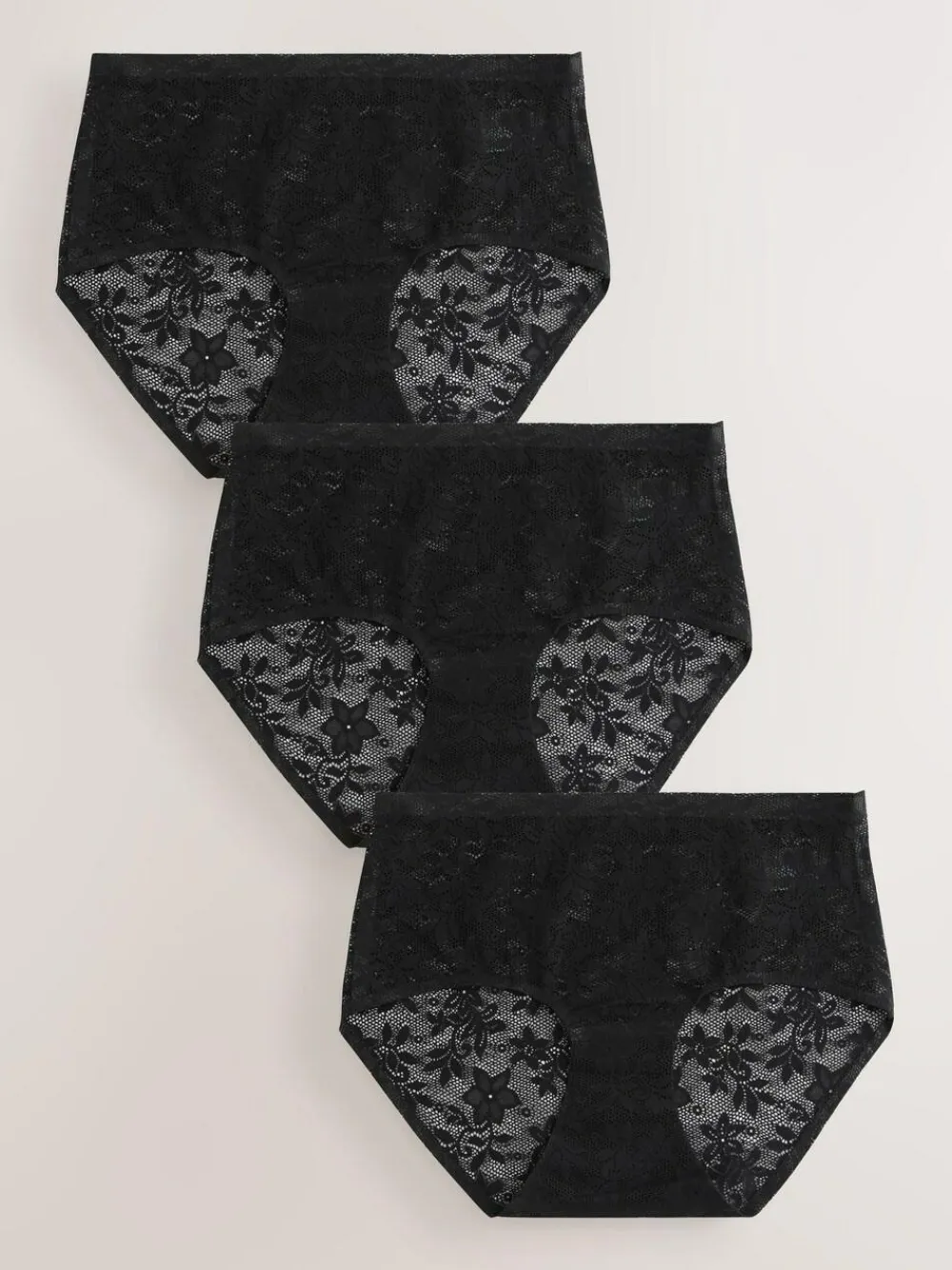 Next Midi All-Over Lace No VPL Knickers 3 Pack Black