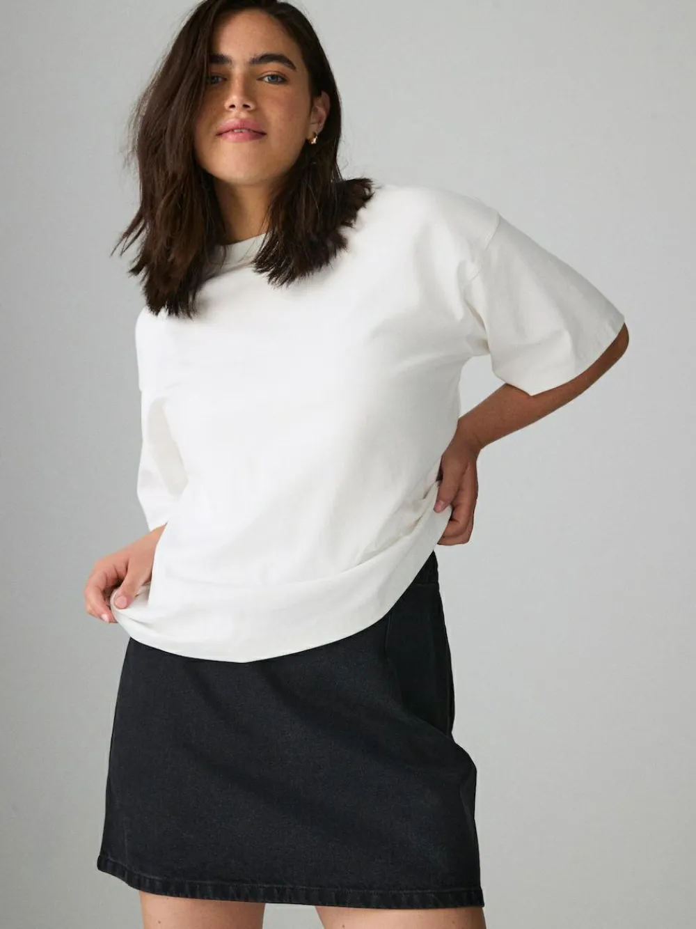 Next Black Mini Hourglass Denim Skirt^Women Skirts