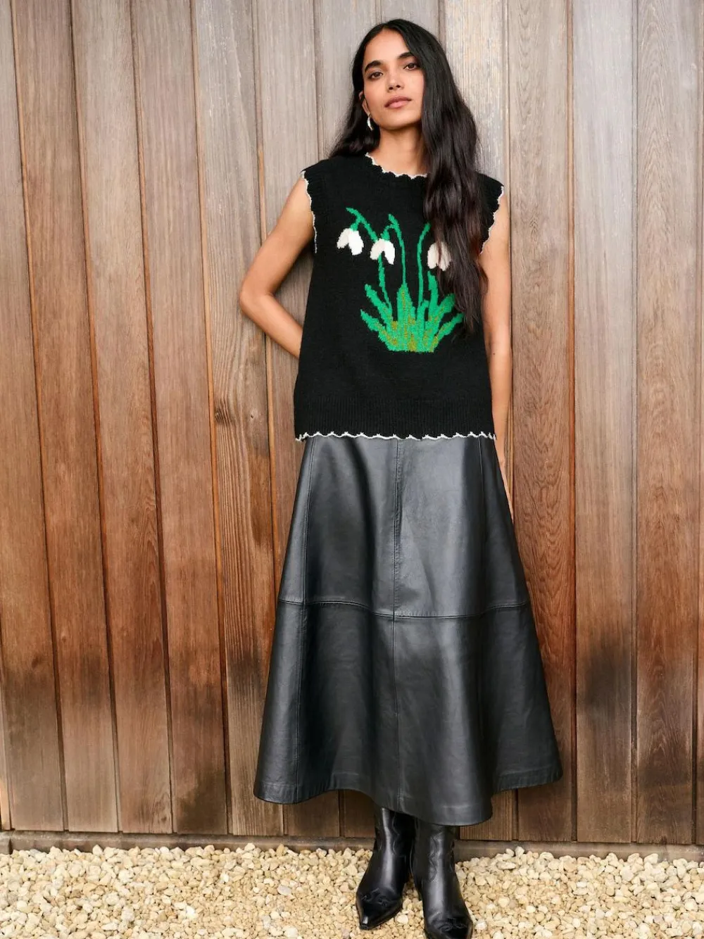 Online Next N. Premium Real Leather Skirt Black