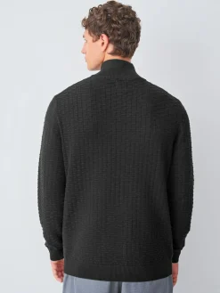 Clearance Next N.Premium Cotton Rich Regular Fit Premium Textured Quarter Zip Neck Jumper Black