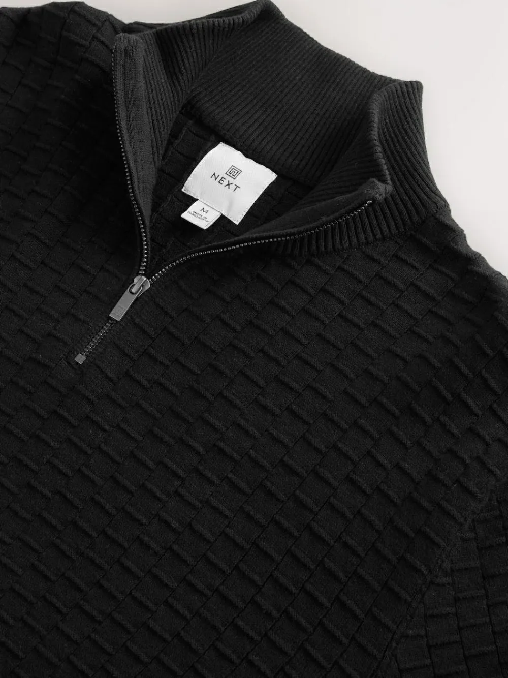 Clearance Next N.Premium Cotton Rich Regular Fit Premium Textured Quarter Zip Neck Jumper Black